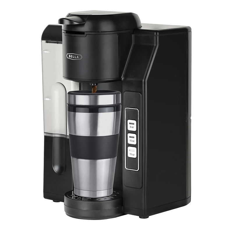 BELLA Single Serve Coffee Maker, Dual Brew K-Cup Pod or Ground Coffee  Brewer, Large Removable Water Tank, Black