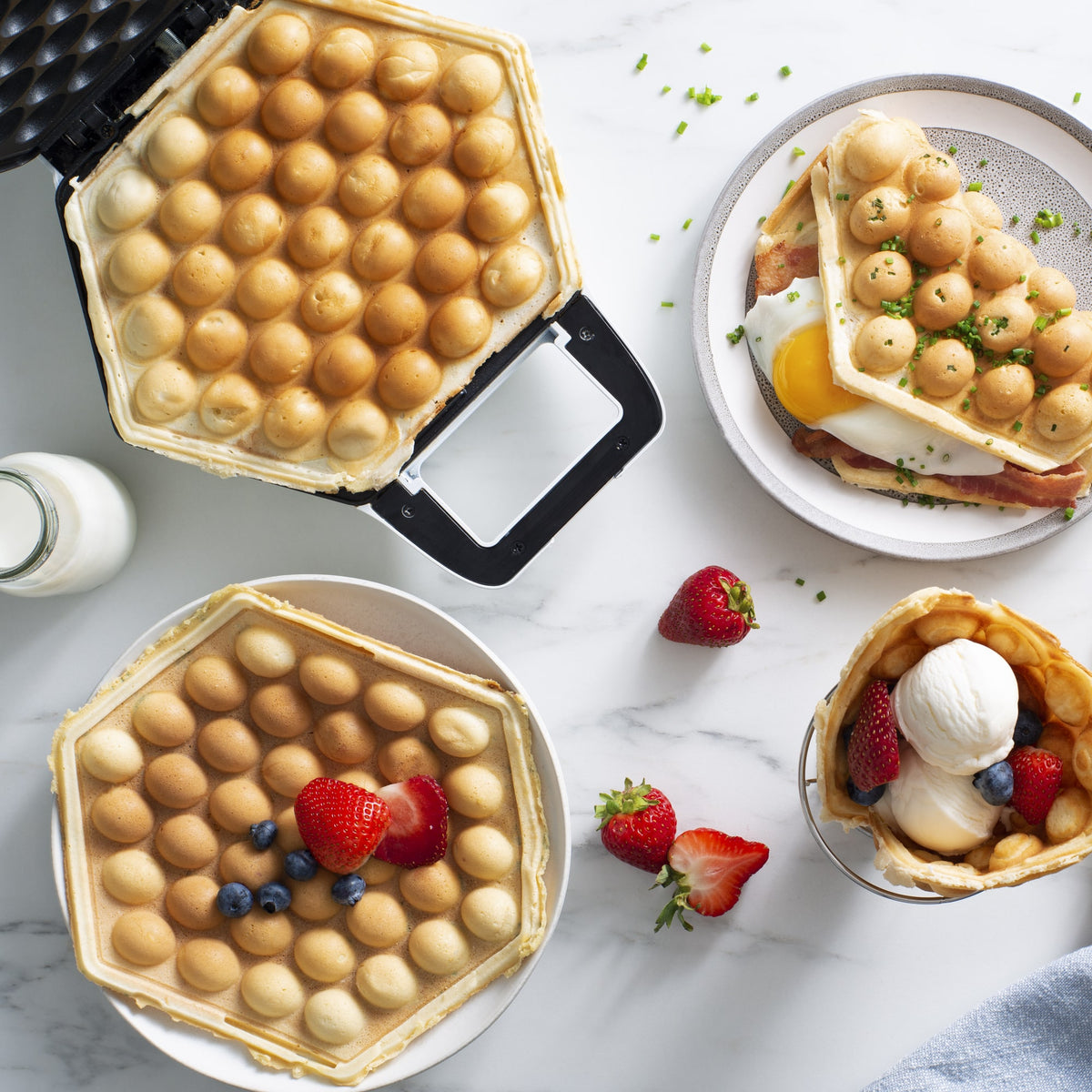 Bubble Waffle Maker - Electric Non stick Hong Kong Egg Waffler Iron Griddle  w/Ready Indicator Light - Ready in under 5 Minutes- Free Recipe Guide