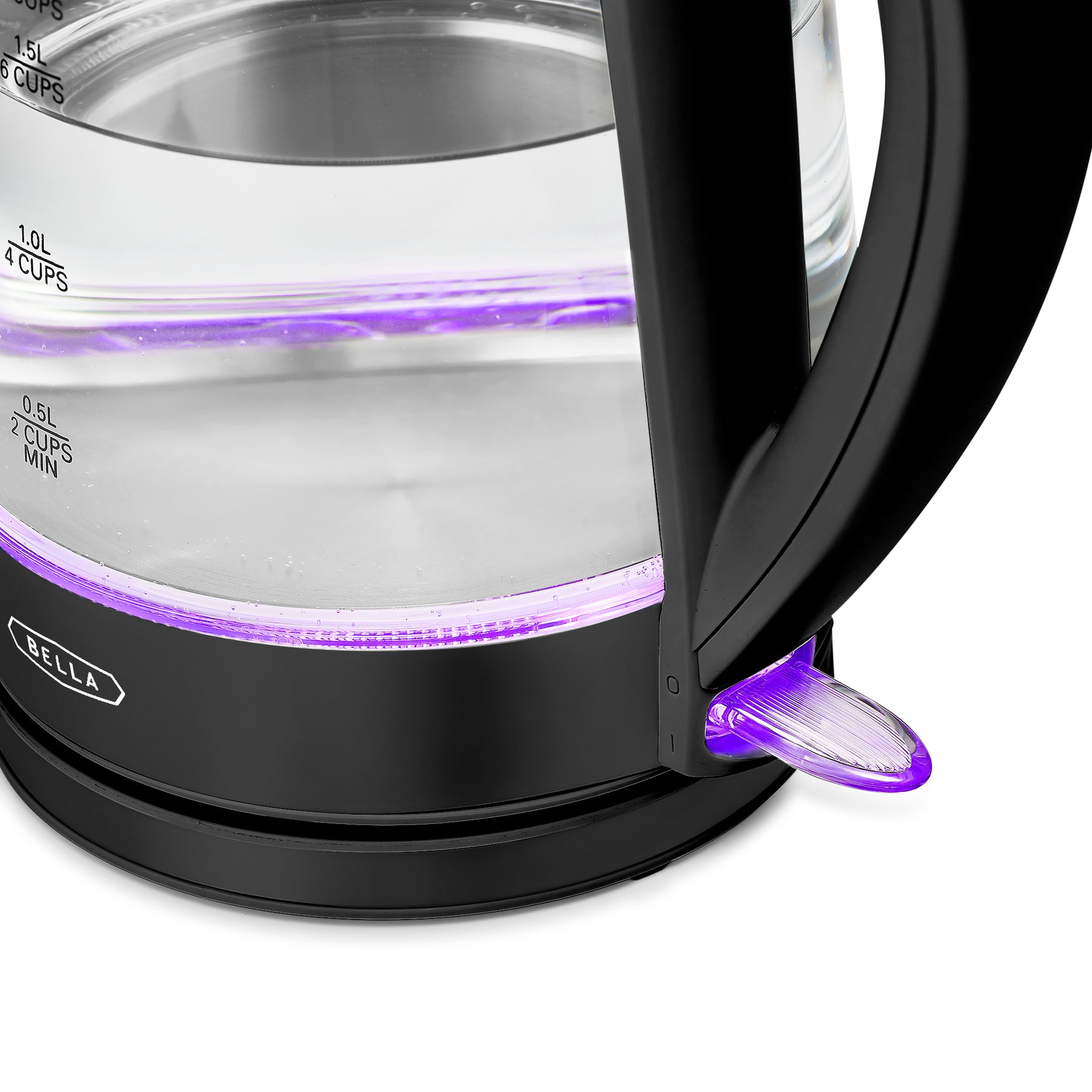BELLA 1.7 Liter Glass Electric Kettle, Quickly Boil 7 Cups of Water in 6-7  Minutes, Soft Purple LED Lights Illuminate While Boiling, Cordless Portable